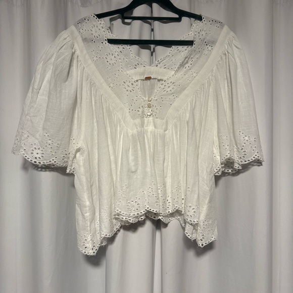 Free People Costa Eyelet Top Womens Small White Embroidered Cottagecore Blouse - Picture 7 of 7